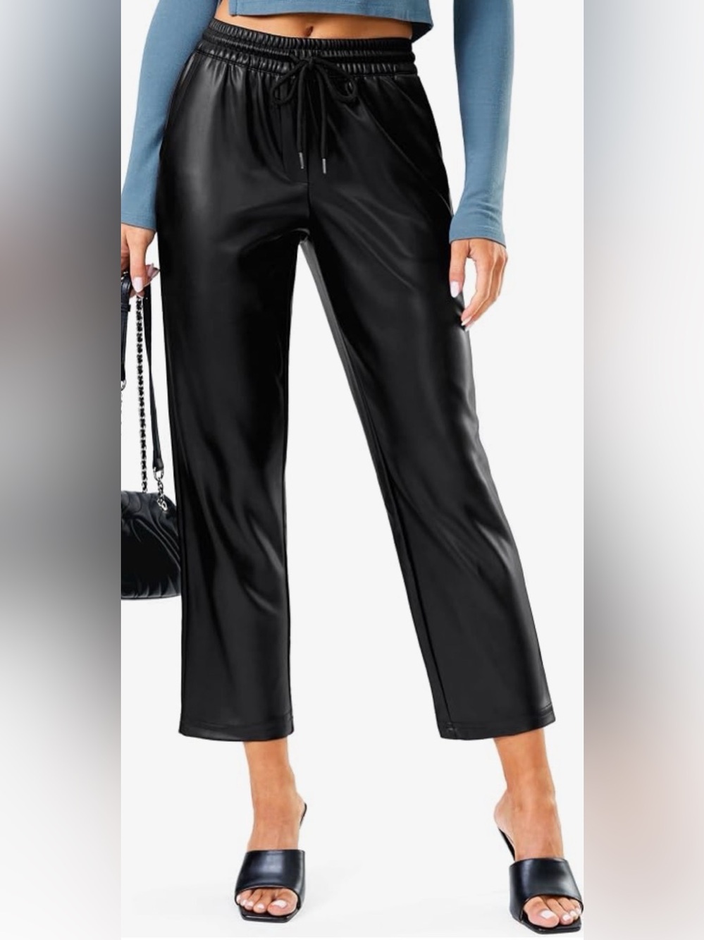 Women's Black Faux Leather Ankle Pants